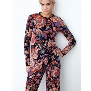 Zara floral jacquard knit dress and pants